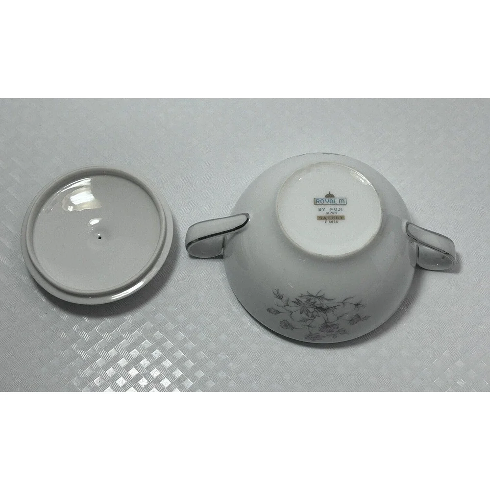 Vintage Royal M‎ By Fuji Sachet Flower Silver Rim Sugar Bowl With Lid Japan